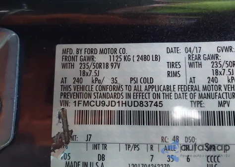 2017 Ford Escape Titanium from USA, damaged, VIN 1FMCU9JD1HUD83745